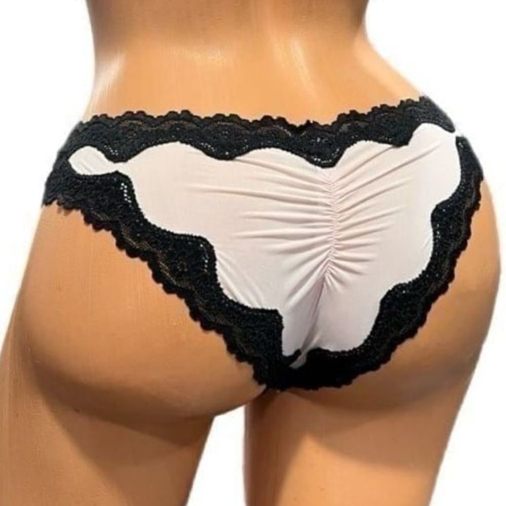 Victoria’s Secret Supersoft Satiny Lace Trim Cheekini Panty Ruched Back Medium